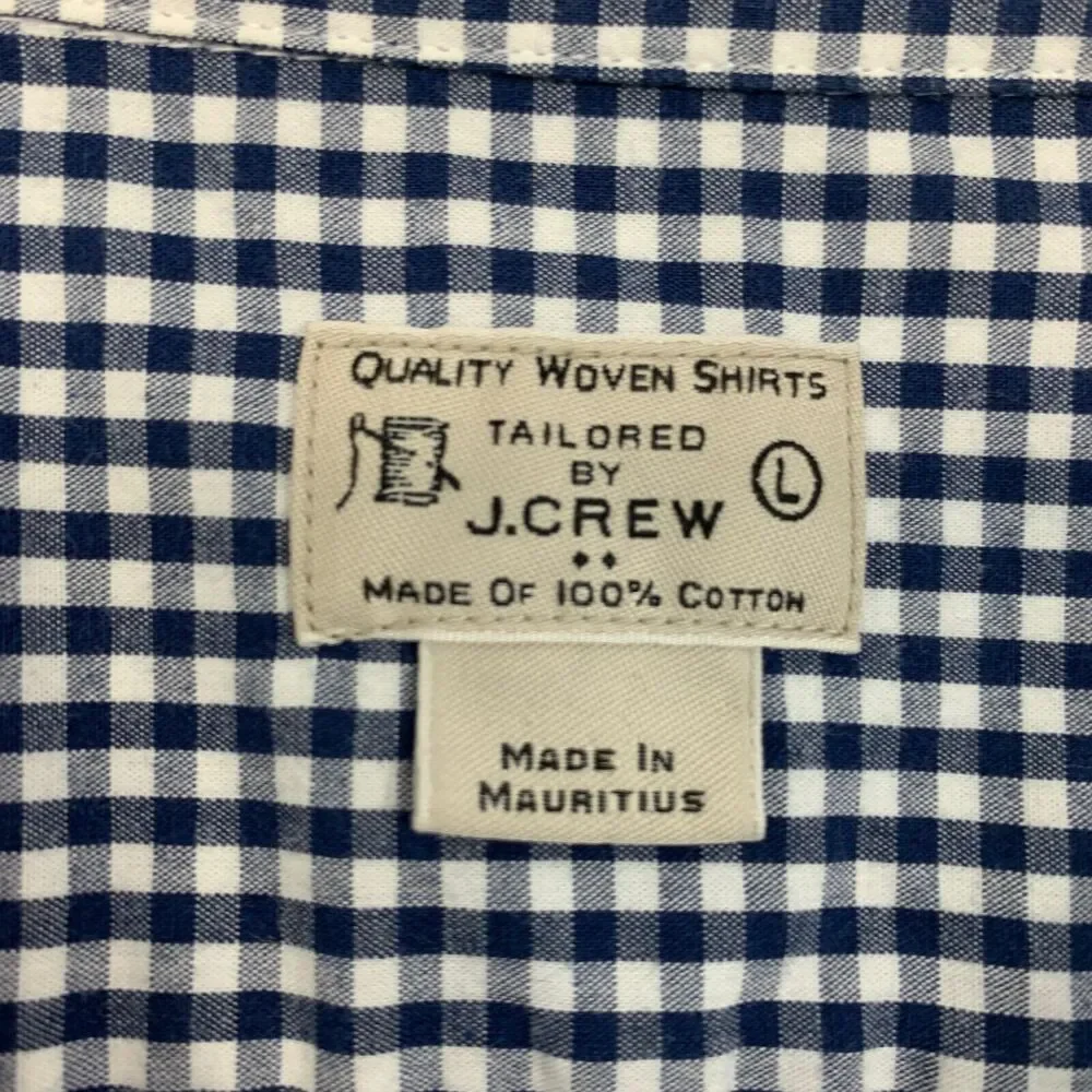J Crew Shirt Mens Large Navy Gingham Check Button Down Woven Long Sleeve Cotton